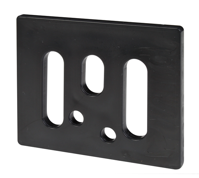 Rondelle carrée, Matériau: Plastique, Profondeur: 53 mm, Largeur: 65 mm, Épaisseur du matériau: 5,00 mm, Nombre de trous: 1 / 2 / 2, Trou: 8,5 x 15 / 8,5 x 30 / Ø5,5 mm, CutCase