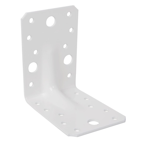 Schwerlast-Winkelverbinder mit Sicke, Material: Stahl roh, Oberfläche: verzinkt, weiß kunststoffbeschichtet, mit CE-Kennzeichnung nach ETA-08/0165, Tiefe: 90 mm, Höhe: 90 mm, Breite: 65 mm, Materialstärke: 2,50 mm, Anzahl Löcher: 2 / 24, Loch: Ø11 / Ø5 mm, CutCase