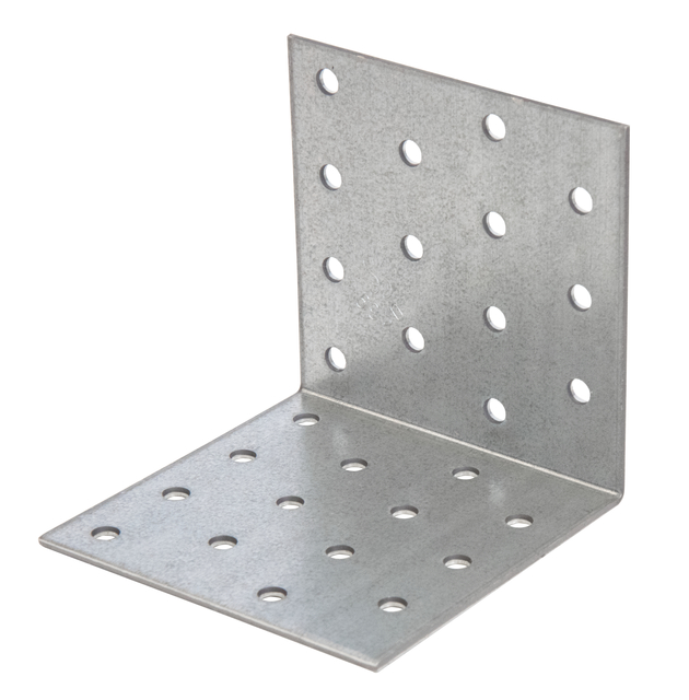 Perforated angle plate, Material: raw steel, Surface: sendzimir galvanised, with CE marking in accordance with ETA-08/0165, Depth: 80 mm, Height: 80 mm, Width: 80 mm, Material thickness: 2.00 mm, No. of holes: 28, Hole: Ø5 mm, CutCase