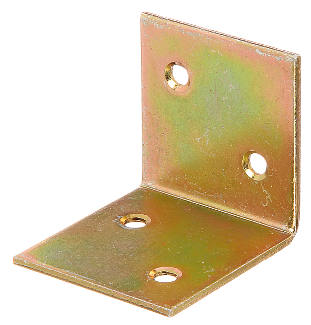Wide angle bracket, equal sided, with countersunk screw holes, Material: raw steel, Surface: sendzimir galvanised, Depth: 40 mm, Height: 40 mm, Width: 40 mm, Material thickness: 2.00 mm, No. of holes: 4, Hole: Ø5 mm, Item no.: 332655, Russia article
