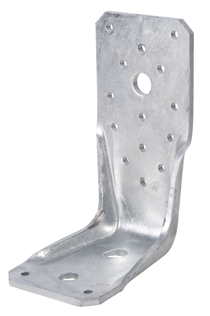 Squadretta di giunzione angolare KR, Materiale: acciaio grezzo, superficie: zincata a fuoco, con marcatura CE ai sensi della ETA-08/0165, altezza: 135 mm, Profondità: 85 mm, Larghezza: 65 mm, Spessore del materiale: 4,00 mm, Numero di fori: 1 / 1 / 18, Foro: Ø11 / Ø13 / Ø5 mm, CutCase