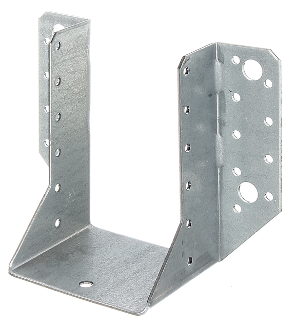 Support U Ailes extérieures, Matériau: Acier brut, Finition: galvanisée Sendzimir, avec marquage CE selon ETA-08/0171, Contenu par UV: 6 Pièce, Largeur d'ouverture: 80 mm, Hauteur: 120 mm, Largeur totale: 150 mm, Épaisseur du matériau: 2,00 mm, Nombre de trous: 4 / 30, Trou: Ø11 / Ø5 mm, conçu pour des gabarits standard en bois massif de construction et en lamellé-collé, en paquets grandes dimensions