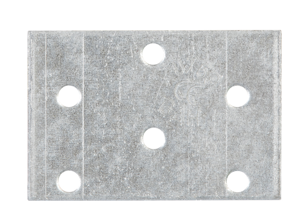 Platine d'assemblage, Matériau: Acier brut, Finition: galvanisée Sendzimir, avec marquage selon EN 14545, Longueur: 60 mm, Largeur: 40 mm, Épaisseur du matériau: 2,00 mm, Nombre de trous: 6, Trou: Ø5 mm, CutCase