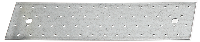 Platine d'assemblage, Matériau: Acier brut, Finition: galvanisée Sendzimir, avec marquage selon EN 14545, Longueur: 300 mm, Largeur: 80 mm, Épaisseur du matériau: 2,00 mm, Nombre de trous: 2 / 58, Trou: Ø11 / Ø5 mm, CutCase