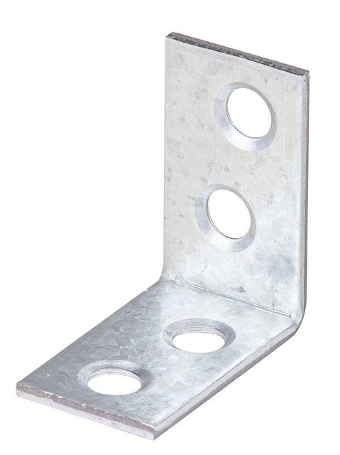 Corner brace, with countersunk screw holes on both sides, Material: raw steel, Surface: sendzimir galvanised, Depth: 25 mm, Height: 25 mm, Width: 14 mm, Material thickness: 1.75 mm, No. of holes: 4, Hole: Ø4.5 mm, Item no.: 339180, Russia article