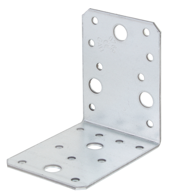 Angle bracket, Material: raw steel, Surface: sendzimir galvanised, with CE marking in accordance with ETA-08/0165, Contents per PU: 6 Piece, Depth: 90 mm, Height: 90 mm, Width: 65 mm, Material thickness: 2.50 mm, No. of holes: 5 / 17, Hole: Ø11 / Ø5 mm, in bargain pack, CutCase