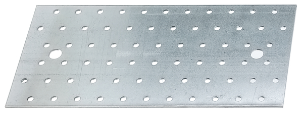 Lochplatte, Material: Stahl roh, Oberfläche: sendzimirverzinkt, mit Kennzeichnung nach EN 14545, Länge: 240 mm, Breite: 120 mm, Materialstärke: 2,00 mm, Anzahl Löcher: 2 / 68, Loch: Ø11 / Ø5 mm, Polen