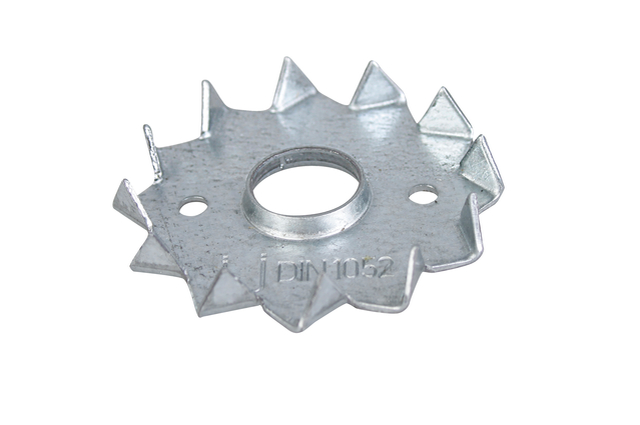 Crampon bulldog, Matériau: Acier brut, Finition: galvanisée Sendzimir, avec marquage selon EN 14545, Ø extérieur: 50 mm, Ø intérieur: 12 mm, conçu pour des gabarits standard en bois massif de construction et en lamellé-collé, CutCase