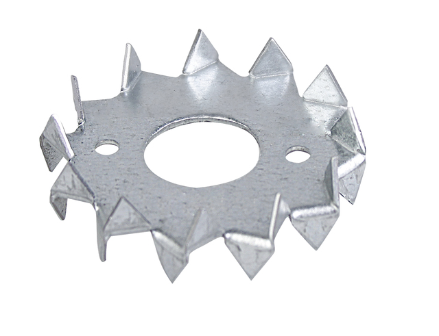 Crampon bulldog, Matériau: Acier brut, Finition: galvanisée Sendzimir, avec marquage selon EN 14545, Ø extérieur: 50 mm, Ø intérieur: 17 mm, conçu pour des gabarits standard en bois massif de construction et en lamellé-collé, CutCase