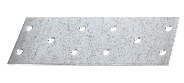 Platine d'assemblage, Matériau: Acier brut, Finition: galvanisée Sendzimir, avec marquage selon EN 14545, Longueur: 115 mm, Largeur: 40 mm, Épaisseur du matériau: 2,00 mm, Nombre de trous: 10, Trou: Ø5 mm, CutCase