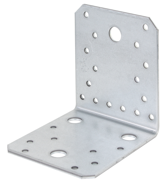 Angle bracket, Material: raw steel, Surface: sendzimir galvanised, with CE marking in accordance with ETA-08/0165, Depth: 105 mm, Height: 105 mm, Width: 90 mm, Material thickness: 3.00 mm, No. of holes: 4 / 24, Hole: Ø13 / Ø5 mm, Specialised trade container