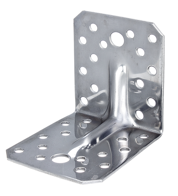 Schwerlast-Winkelverbinder mit Sicke, Material: Edelstahl, Tiefe: 105 mm, Höhe: 105 mm, Breite: 90 mm, Materialstärke: 2,50 mm, Anzahl Löcher: 2 / 28, Loch: Ø14 / Ø7,5 mm, CutCase