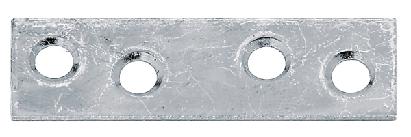 Flat connector, with countersunk screw holes, Material: raw steel, Surface: sendzimir galvanised, Length: 50 mm, Width: 14 mm, Material thickness: 1.75 mm, No. of holes: 4, Hole: Ø4.5 mm, Item no.: 339241, Russia article, CutCase