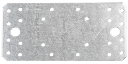 Platine d'assemblage, Matériau: Acier brut, Finition: galvanisée Sendzimir, avec marquage selon EN 14545, Longueur: 190 mm, Largeur: 90 mm, Épaisseur du matériau: 3,00 mm, Nombre de trous: 2 / 24, Trou: Ø13 / Ø5 mm, CutCase