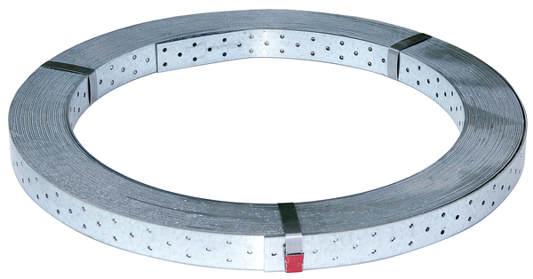 Builders band, Material: raw steel, Surface: sendzimir galvanised, with marking in accordance with EN 14545, Width: 40 mm, Length: 50 m, Material thickness: 2.00 mm, Hole: Ø5 mm