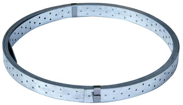 Builders band, Material: raw steel, Surface: sendzimir galvanised, with marking in accordance with EN 14545, Width: 40 mm, Length: 10 m, Material thickness: 2.00 mm, Hole: Ø5 mm