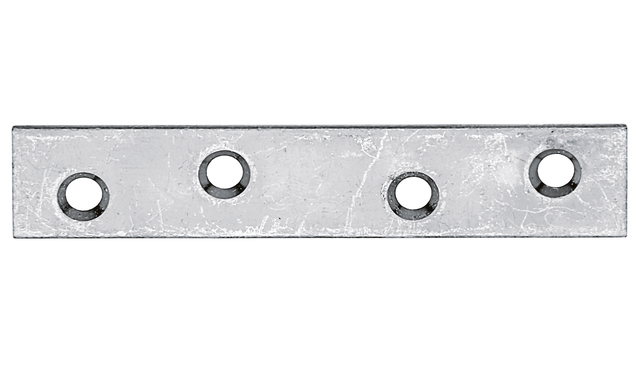 Flachverbinder, mit versenkten Schraublöchern, Material: Stahl roh, Oberfläche: sendzimirverzinkt, Länge: 80 mm, Breite: 15 mm, Materialstärke: 1,75 mm, Anzahl Löcher: 4, Loch: Ø4,5 mm, CutCase