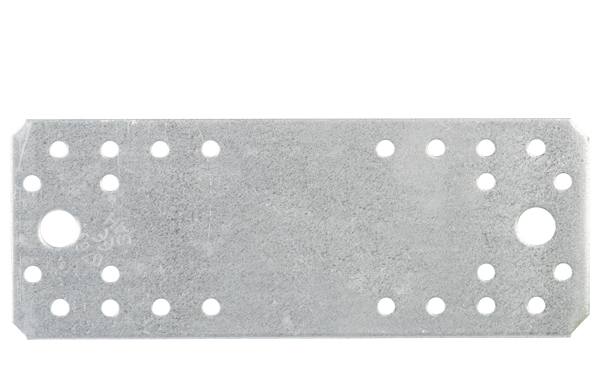Platine d'assemblage, Matériau: Acier brut, Finition: galvanisée Sendzimir, avec marquage selon EN 14545, Longueur: 172 mm, Largeur: 65 mm, Épaisseur du matériau: 2,50 mm, Nombre de trous: 2 / 24, Trou: Ø11 / Ø5 mm, CutCase