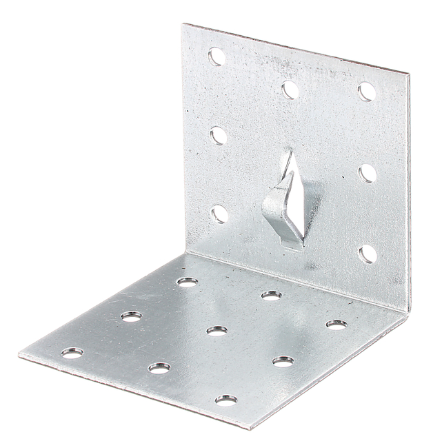 Équerre d'assemblage avec griffe de fixation à enfoncer, Matériau: Acier brut, Finition: galvanisée Sendzimir, Profondeur: 60 mm, Hauteur: 60 mm, Largeur: 60 mm, Épaisseur du matériau: 1,50 mm, Nombre de trous: 16, Trou: Ø4,5 mm, CutCase