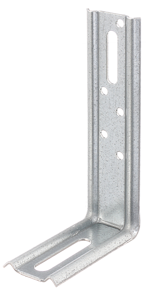 Adjustable angle connector, stamped, 90° angle, Material: raw steel, Surface: sendzimir galvanised, Depth: 120 mm, Height: 70 mm, Width: 30 mm, Material thickness: 1.50 mm, No. of holes: 1 / 1 / 5, Hole: 8 x 40 / 6.5 x 40 / Ø4.5 mm, CutCase