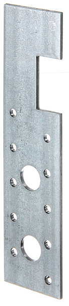 Łącznik płaski z wcięciem, materiał: stal surowa, powierzchnia: ocynkowana metodą Sędzimira, Szerokość: 55 mm, Wysokość: 180 mm, Wysokość prowadnicy: 30 mm, Grubość materiału: 3,00 mm, Liczba otworów: 2 / 12, Otwór: Ø13 / Ø5 mm, przeznaczony do standardowych przekrojów, do konstrukcyjnego drewna litego (KVH) i klejonki (BSH), CutCase