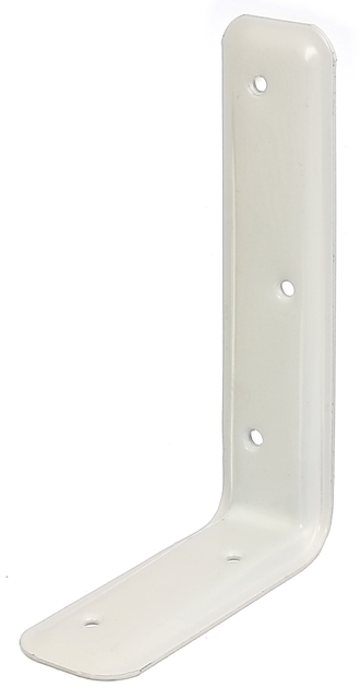 Stützwinkel, geprägt, mit versenkten Schraublöchern, Material: Stahl roh, Oberfläche: zinkphosphatiert, weiß kunststoffbeschichtet, Tiefe: 100 mm, Höhe: 160 mm, Breite: 40 mm, Materialstärke: 2,00 mm, Anzahl Löcher: 5, Loch: Ø4,5 mm, CutCase