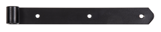 Penture bout arrondi, Matériau: Acier brut, Finition: zinguée, plastifiée noire, Longueur: 300 mm, ø gond: 16 mm, Largeur: 35 mm, Épaisseur du matériau: 4,00 mm, Nombre de trous: 3, Trou: Ø8 mm, Garantie de 15 ans contre l'oxydation