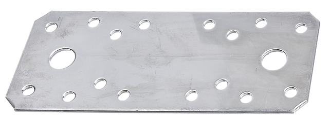 Flachverbinder, Material: Stahl roh, Oberfläche: sendzimirverzinkt, mit Kennzeichnung nach EN 14545, Länge: 96 mm, Breite: 35 mm, Materialstärke: 2,50 mm, Anzahl Löcher: 2 / 12, Loch: Ø11 / Ø5 mm, ausgelegt für Standardquerschnitte aus Konstruktionsvollholz (KVH) und Brettschichtholz (BS-Holz), CutCase
