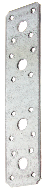 Flachverbinder, Material: Stahl roh, Oberfläche: sendzimirverzinkt, mit Kennzeichnung nach EN 14545, Länge: 180 mm, Breite: 40 mm, Materialstärke: 3,00 mm, Anzahl Löcher: 4 / 16, Loch: Ø11 / Ø5 mm, ausgelegt für Standardquerschnitte aus Konstruktionsvollholz (KVH) und Brettschichtholz (BS-Holz), CutCase