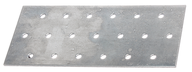Lochplatte, Material: Stahl roh, Oberfläche: sendzimirverzinkt, mit Kennzeichnung nach EN 14545, Länge: 140 mm, Breite: 60 mm, Materialstärke: 2,00 mm, Anzahl Löcher: 19, Loch: Ø5 mm, ausgelegt für Standardquerschnitte aus Konstruktionsvollholz (KVH) und Brettschichtholz (BS-Holz), CutCase