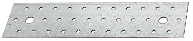 Lochplatte, Material: Stahl roh, Oberfläche: sendzimirverzinkt, mit Kennzeichnung nach EN 14545, Länge: 240 mm, Breite: 60 mm, Materialstärke: 2,00 mm, Anzahl Löcher: 2 / 32, Loch: Ø11 / Ø5 mm, ausgelegt für Standardquerschnitte aus Konstruktionsvollholz (KVH) und Brettschichtholz (BS-Holz), CutCase