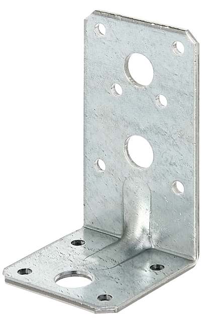 Schwerlast-Winkelverbinder mit Sicke, Material: Stahl roh, Oberfläche: sendzimirverzinkt, mit CE-Kennzeichnung nach ETA-08/0165, Tiefe: 90 mm, Höhe: 50 mm, Breite: 50 mm, Materialstärke: 2,50 mm, Anzahl Löcher: 3 / 10, Loch: Ø13 / Ø5 mm, ausgelegt für Standardquerschnitte aus Konstruktionsvollholz (KVH) und Brettschichtholz (BS-Holz), CutCase