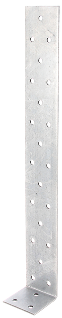 Flachstahl-Betonanker, Material: Stahl roh, Oberfläche: sendzimirverzinkt, zum Einbetonieren, mit CE-Kennzeichnung nach ETA-08/0165, Tiefe: 285 mm, Höhe: 40 mm, Breite: 40 mm, Materialstärke: 2,00 mm, Anzahl Löcher: 24, Loch: Ø5 mm, ausgelegt für Standardquerschnitte aus Konstruktionsvollholz (KVH) und Brettschichtholz (BS-Holz), CutCase