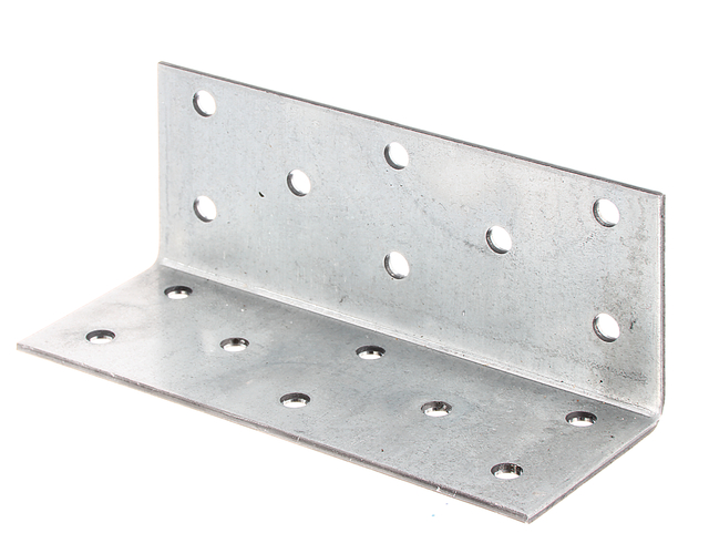 Winkelverbinder, Material: Stahl roh, Oberfläche: sendzimirverzinkt, Tiefe: 40 mm, Höhe: 40 mm, Breite: 100 mm, Materialstärke: 2,00 mm, Anzahl Löcher: 16, Loch: Ø5 mm, ausgelegt für Standardquerschnitte aus Konstruktionsvollholz (KVH) und Brettschichtholz (BS-Holz), CutCase