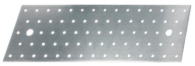 Lochplatte, Material: Stahl roh, Oberfläche: sendzimirverzinkt, mit Kennzeichnung nach EN 14545, Länge: 300 mm, Breite: 100 mm, Materialstärke: 2,00 mm, Anzahl Löcher: 2 / 71, Loch: Ø11 / Ø5 mm, ausgelegt für Standardquerschnitte aus Konstruktionsvollholz (KVH) und Brettschichtholz (BS-Holz), CutCase