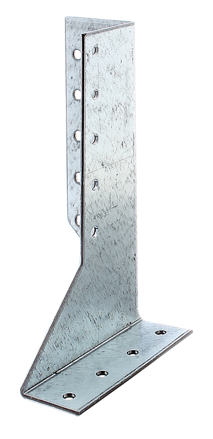 Balkenschuh, Typ A, Material: Stahl roh, Oberfläche: sendzimirverzinkt, links, lichte Breite: 25 mm, Höhe: 140 mm, Gesamtbreite: 40 mm, Ausführung: zweiteilig, Materialstärke: 2,00 mm, Anzahl Löcher: 20, Loch: Ø5 mm, ausgelegt für Standardquerschnitte aus Konstruktionsvollholz (KVH) und Brettschichtholz (BS-Holz), CutCase