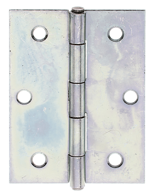 Charnière demi-large, avec goupille en acier inoxydable rivetée, avec trous de vis fraisés, Matériau: Acier brut, Finition: galvanisée Sendzimir, Longueur: 80 mm, Largeur: 58 mm, Version: roulée, Épaisseur du matériau: 1,50 mm, Nombre de trous: 6, Trou: Ø5,3 mm