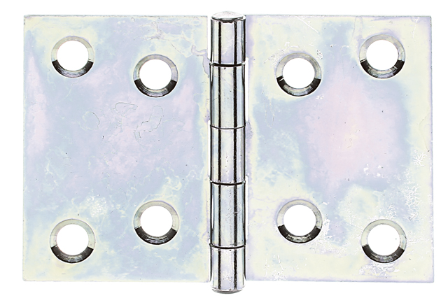 Cerniera modello largo, con perno in acciaio inox rivettato, Materiale: acciaio grezzo, superficie: zincata sendzimir, lunghezza: 50 mm, Larghezza: 75 mm, Modello: rullato, Spessore del materiale: 1,00 mm, Numero di fori: 8, Foro: Ø5,5 mm