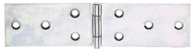 Table hinge, with riveted stainless steel pin, with countersunk screw holes, Material: raw steel, Surface: sendzimir galvanised, Length: 37 mm, Width: 160 mm, Type: rolled, Material thickness: 1.50 mm, No. of holes: 8, Hole: Ø5 mm