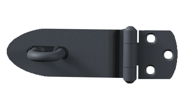 Moraillon de sécurité Ovado, <span dir="ltr">En fonction verrouillée, le dévissage est inaccessible</span>, avec trous de vis fraisés, Matériau: Acier, Finition: zinguée, plastifiée gris graphite, Longueur moraillon: 100 mm, Largeur: 38 mm, Longueur platine à visser: 29 mm, Épaisseur du matériau: 2,00 mm, Nombre de trous: 1 / 6, Trou: 10 x 32 / Ø6 mm