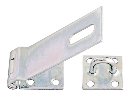 Moraillon de sécurité, <span dir="ltr">En fonction verrouillée, le dévissage est inaccessible</span>, avec trous de vis fraisés, Matériau: Acier brut, Finition: galvanisée passivée, Longueur moraillon: 153 mm, Largeur: 50 mm, Longueur platine à visser: 68 mm, Distance centre du trou oblong - centre de la goupille: 121,5 mm, Épaisseur du matériau: 3,00 mm, Nombre de trous: 1 / 4 / 4, Trou: 14 x 40 / Ø8 / Ø8,5 mm