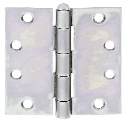 Charnière carrée, avec trous de vis fraisés, Matériau: Acier brut, Finition: galvanisée Sendzimir, avec tige inox rivetée, Longueur: 100 mm, Largeur: 102 mm, Version: roulée, Épaisseur du matériau: 2,50 mm, Nombre de trous: 8, Trou: Ø5,8 mm