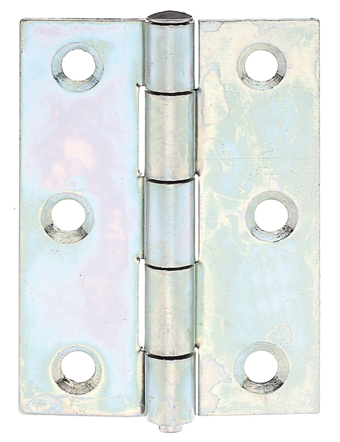 Charnière demi-large, avec goupille non fixé en acier inoxydable, avec trous de vis fraisés, Matériau: Acier brut, Finition: galvanisée Sendzimir, Longueur: 63 mm, Largeur: 45 mm, Version: roulée, Épaisseur du matériau: 1,50 mm, Nombre de trous: 6, Trou: Ø5,3 mm