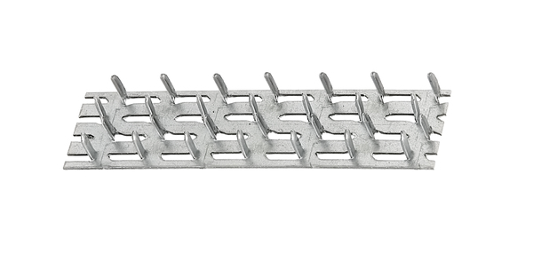 Piastra dentata, Materiale: acciaio grezzo, superficie: zincata sendzimir, da ancorare, lunghezza: 102 mm, Larghezza: 25 mm, Lunghezza dei chiodi: 8 mm, Spessore del materiale: 1,00 mm, CutCase