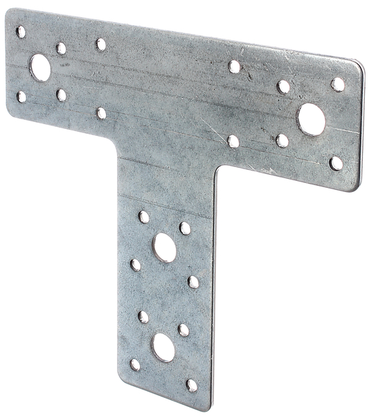 Lastrina di giunzione piana, forma a T, Materiale: acciaio grezzo, superficie: zincata sendzimir, lunghezza: 160 mm, altezza: 142 mm, Larghezza: 45 mm, Spessore del materiale: 2,50 mm, Numero di fori: 4 / 20, Foro: Ø11 / Ø5 mm, CutCase