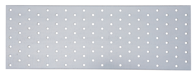 Lochplatte, Material: Stahl roh, Oberfläche: sendzimirverzinkt, mit Kennzeichnung nach EN 14545, Länge: 400 mm, Breite: 140 mm, Materialstärke: 2,00 mm, Anzahl Löcher: 130, Loch: Ø5 mm