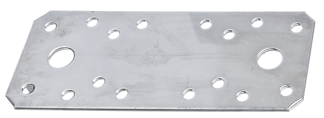 Flat connector, Material: stainless steel, Length: 133 mm, Width: 55 mm, Material thickness: 2.00 mm, No. of holes: 2 / 16, Hole: Ø11 / Ø5 mm, CutCase