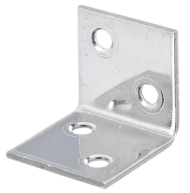 Squadretta di giunzione angolare, modello con lati uguali, con fori per viti incassate, Materiale: acciaio inox, Profondità: 30 mm, altezza: 30 mm, Larghezza: 30 mm, Spessore del materiale: 2,00 mm, Numero di fori: 4, Foro: Ø5 mm, CutCase