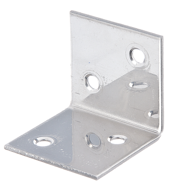 Squadretta di giunzione angolare, modello con lati uguali, con fori per viti incassate, Materiale: acciaio inox, Profondità: 40 mm, altezza: 40 mm, Larghezza: 40 mm, Spessore del materiale: 2,00 mm, Numero di fori: 4, Foro: Ø5 mm, CutCase