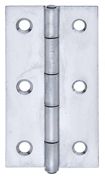 Hinge, narrow, with countersunk screw holes, Material: stainless steel, with riveted stainless steel pin, Length: 82 mm, Width: 44 mm, Type: rolled, Material thickness: 1.30 mm, No. of holes: 6, Hole: Ø5.2 mm